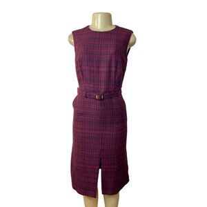 Ann Taylor Women's Purple Plaid Sheath Dress with Belt Strap Sz 0 (EUR 28) - NWT